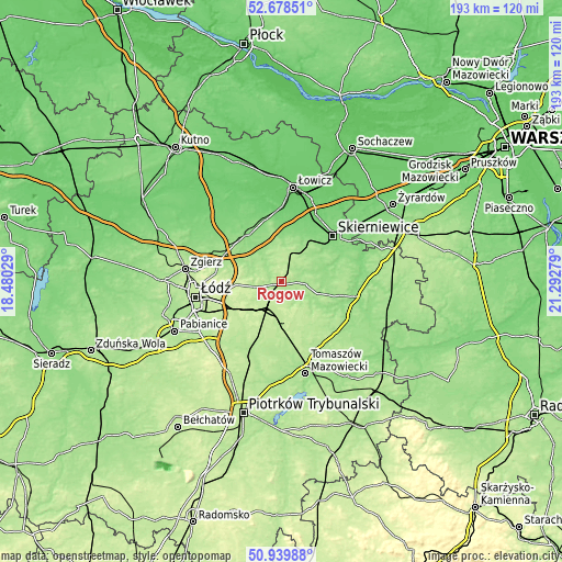 Topographic map of Rogów