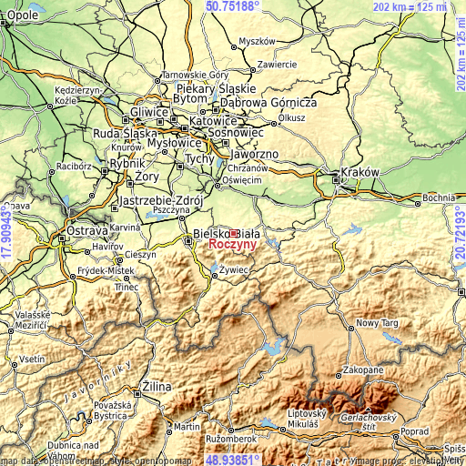 Topographic map of Roczyny