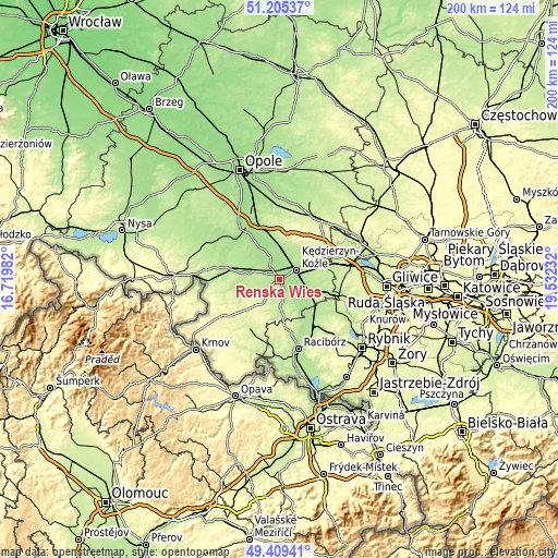Topographic map of Reńska Wieś
