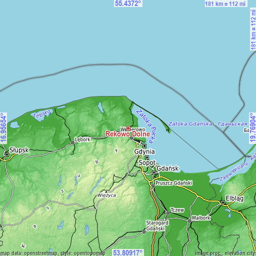 Topographic map of Rekowo Dolne