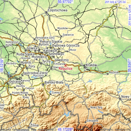 Topographic map of Regulice