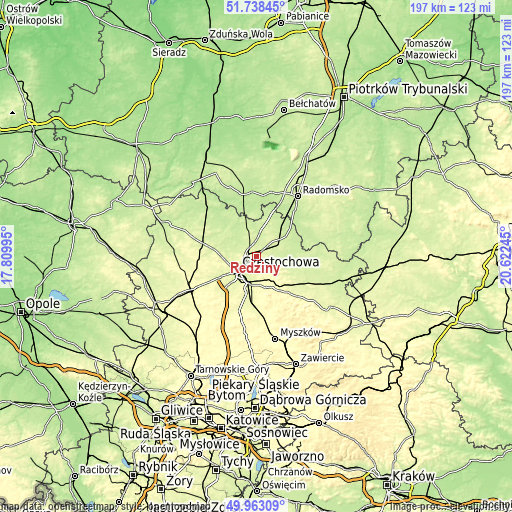 Topographic map of Rędziny