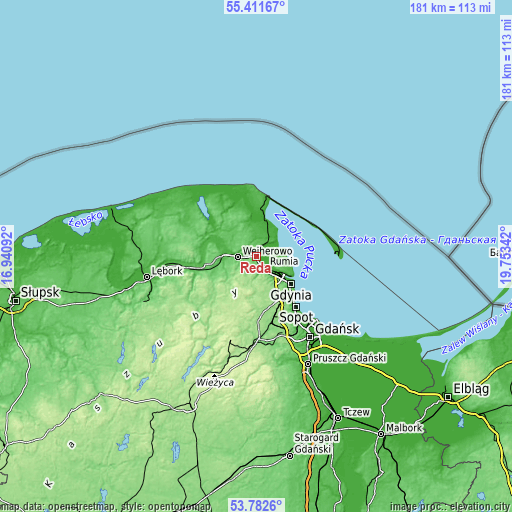 Topographic map of Reda