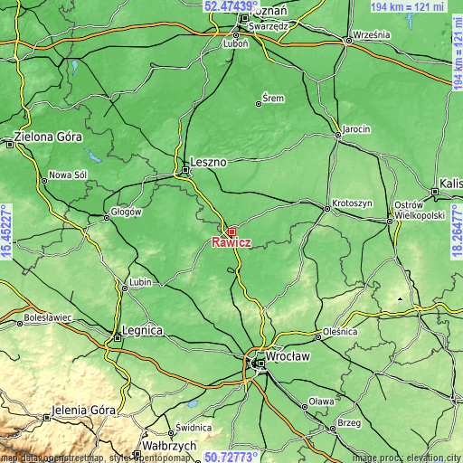 Topographic map of Rawicz