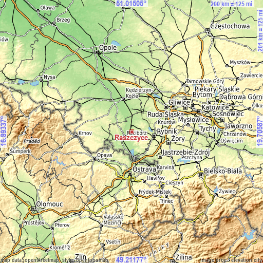 Topographic map of Raszczyce