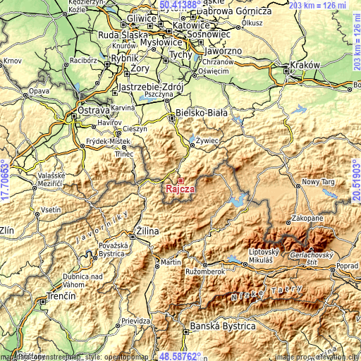 Topographic map of Rajcza