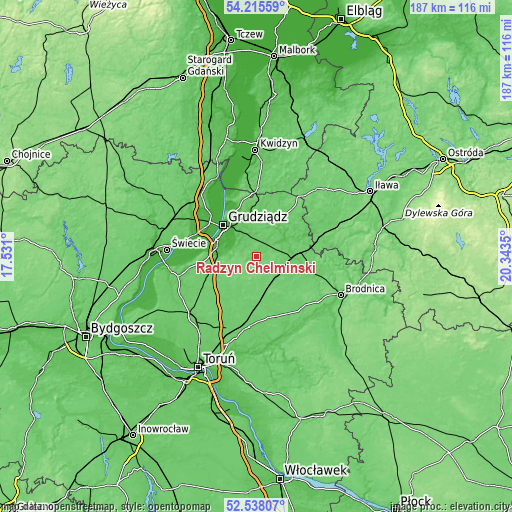 Topographic map of Radzyń Chełmiński