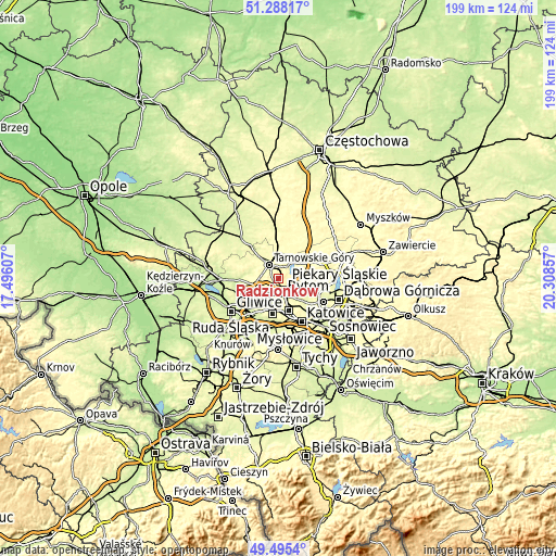 Topographic map of Radzionków