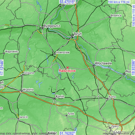 Topographic map of Radziejów