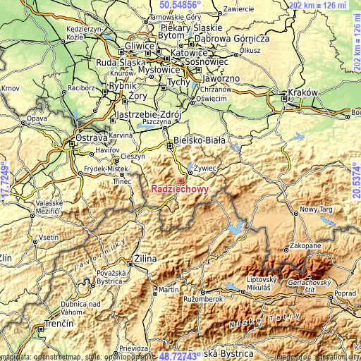 Topographic map of Radziechowy