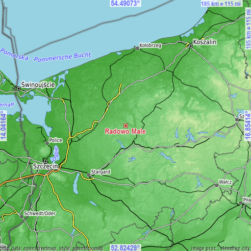 Topographic map of Radowo Małe