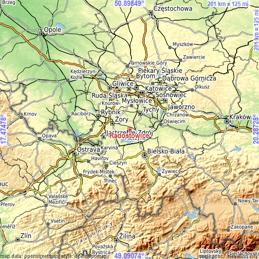 Topographic map of Radostowice