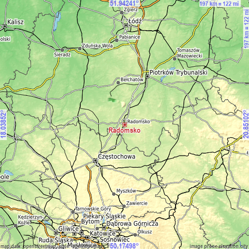 Topographic map of Radomsko