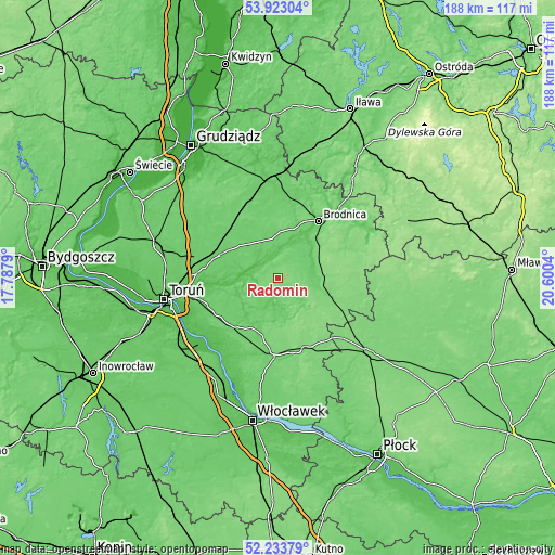 Topographic map of Radomin