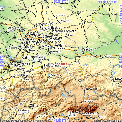 Topographic map of Radocza