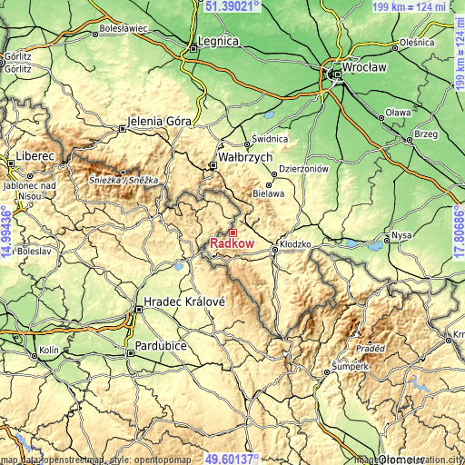 Topographic map of Radków