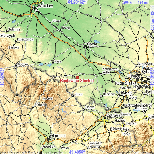 Topographic map of Racławice Śląskie