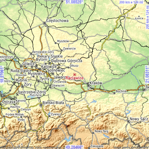 Topographic map of Racławice