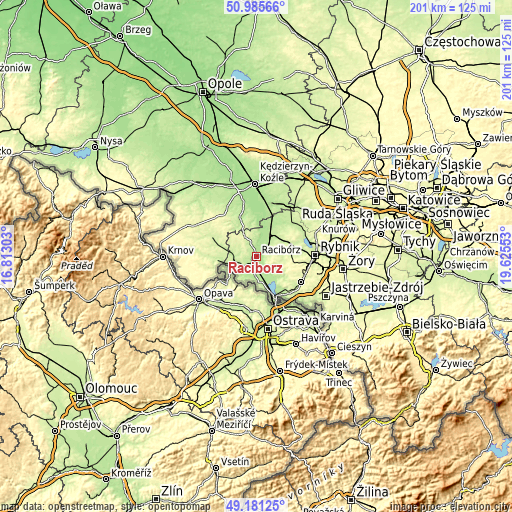 Topographic map of Racibórz