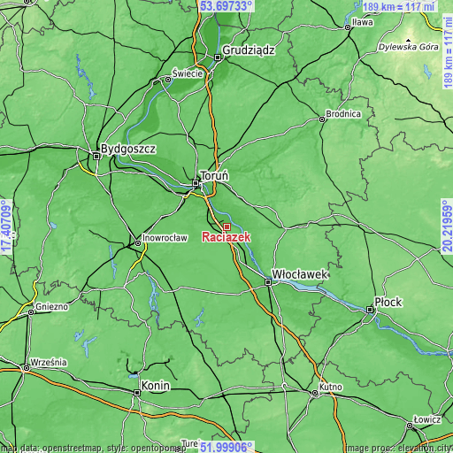 Topographic map of Raciążek