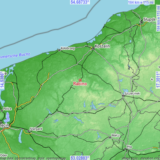 Topographic map of Rąbino