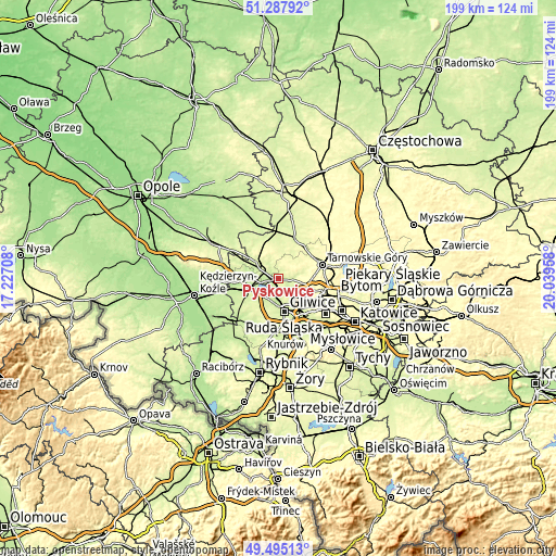 Topographic map of Pyskowice