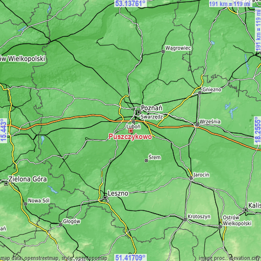 Topographic map of Puszczykowo