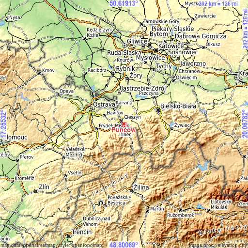 Topographic map of Puńców