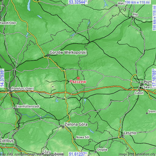 Topographic map of Pszczew