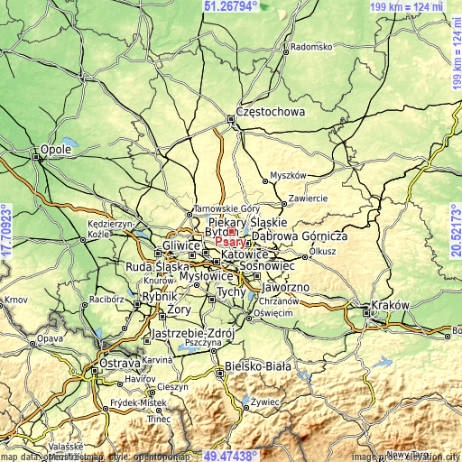 Topographic map of Psary