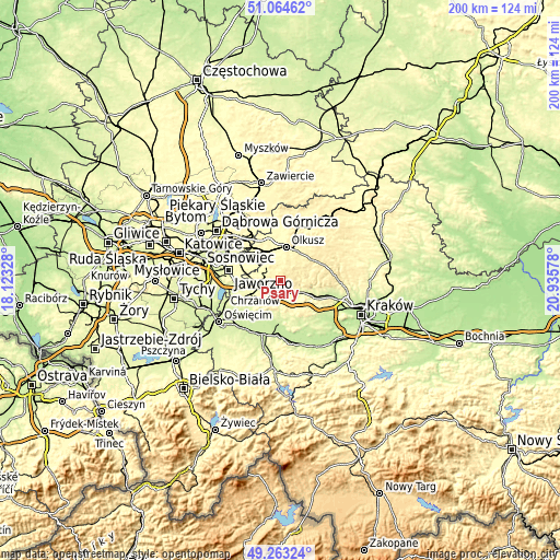 Topographic map of Psary