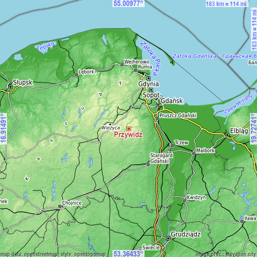 Topographic map of Przywidz