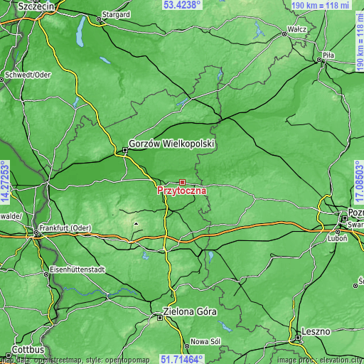 Topographic map of Przytoczna