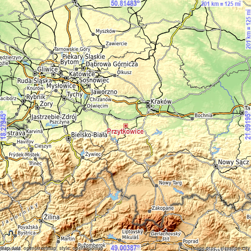 Topographic map of Przytkowice