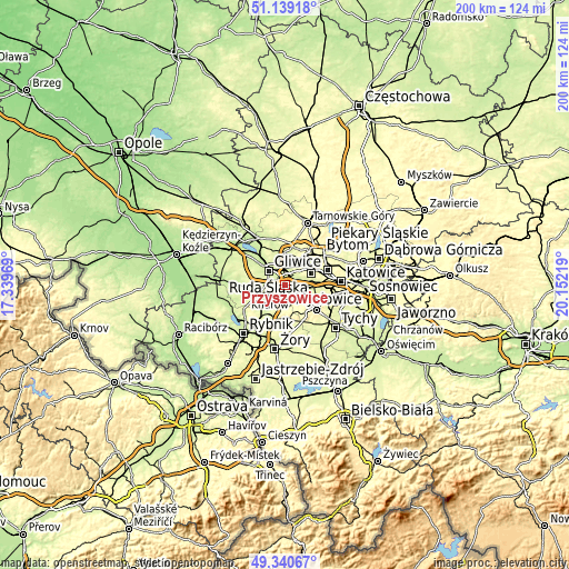 Topographic map of Przyszowice