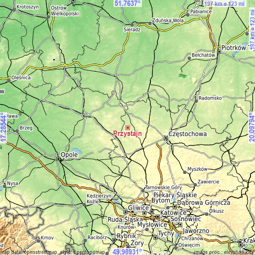 Topographic map of Przystajń