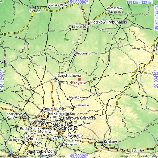 Topographic map of Przyrów