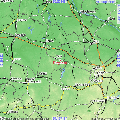 Topographic map of Przykona