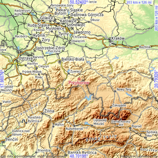 Topographic map of Przyborów