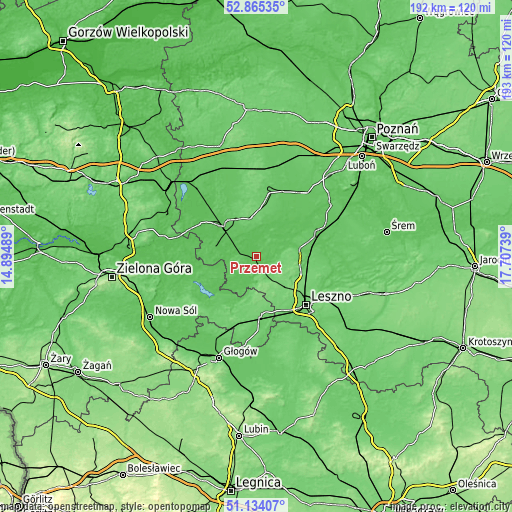 Topographic map of Przemęt