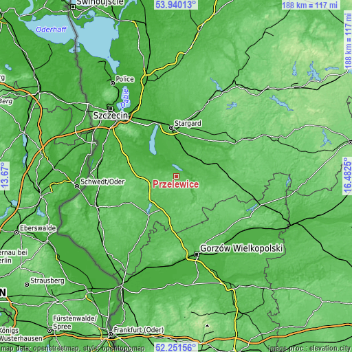 Topographic map of Przelewice