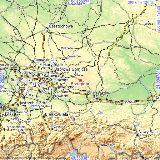 Topographic map of Przeginia