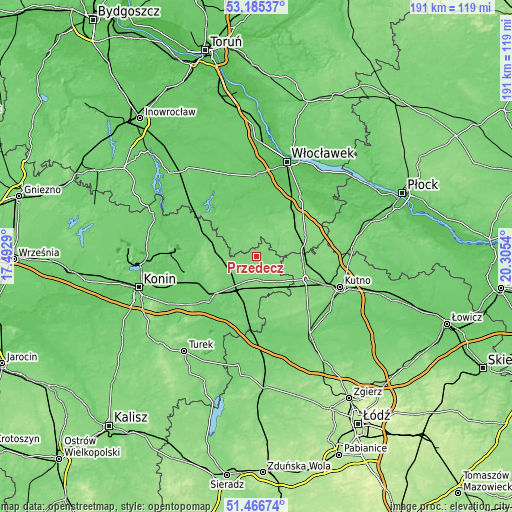 Topographic map of Przedecz