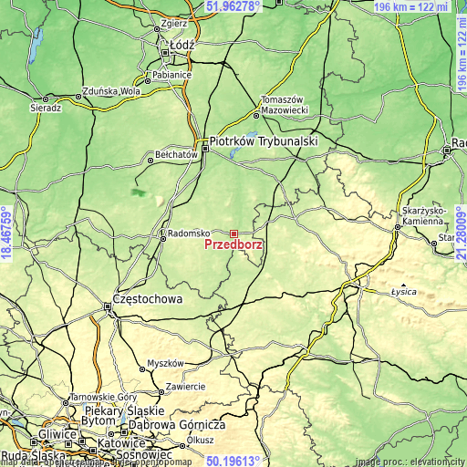 Topographic map of Przedbórz