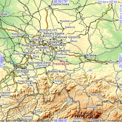 Topographic map of Przeciszów