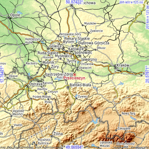 Topographic map of Przecieszyn