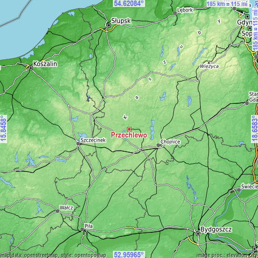 Topographic map of Przechlewo