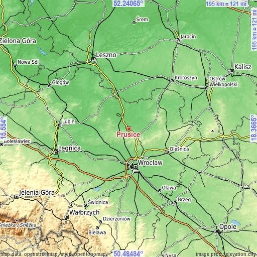 Topographic map of Prusice