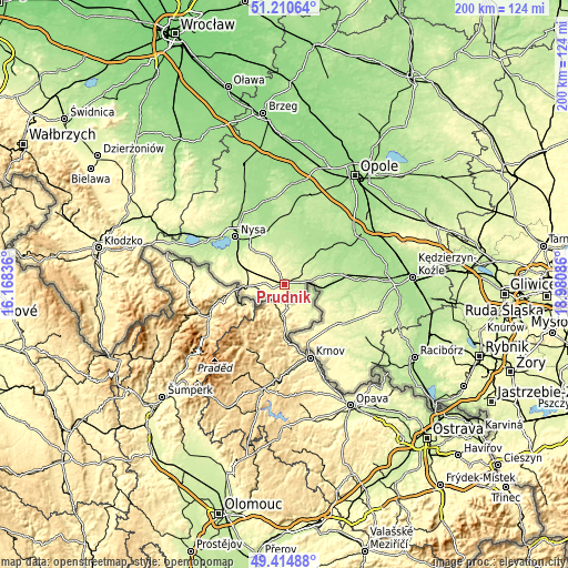 Topographic map of Prudnik