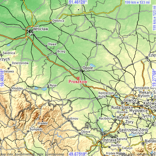 Topographic map of Prószków